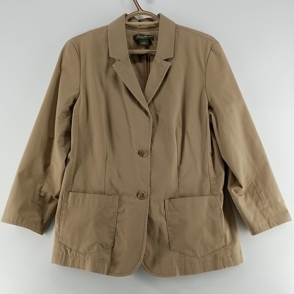 EDDIE BAUER Jacket Womens Size 14 Tan Brown Fall Spring Button Down Blazer